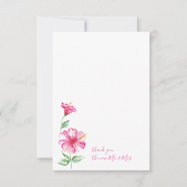 Watercolor Hibiscus Thank You Stationery Note Card (Front)