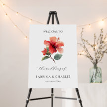Watercolor Hibiscus Tropical Aloha Welcome Sign