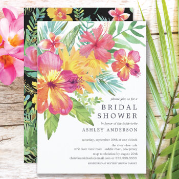 Watercolor Hibiscus Tropical Bridal Shower Invitation by invitationstop at Zazzle