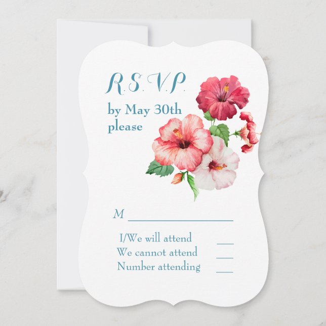 Watercolor Hibiscus Tropical Floral RSVP Invitation (Back)