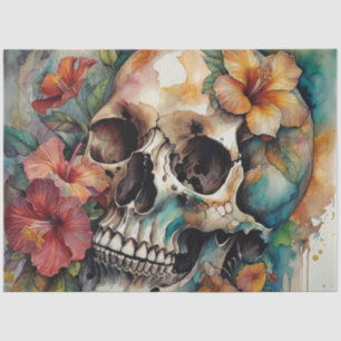 Watercolor Hibiscus Tropical Goth Skull Decoupage Tissue Paper