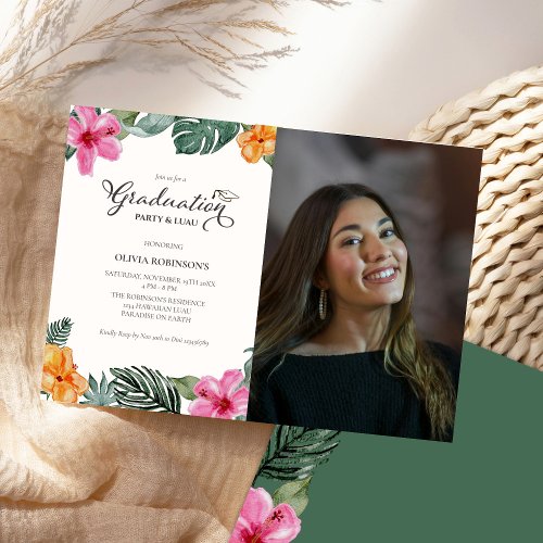 Watercolor Hibiscus Tropical Luau Graduation Photo