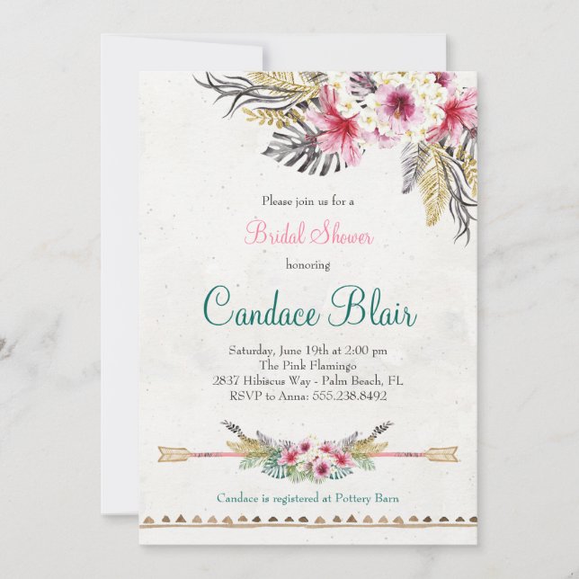 Watercolor Hibiscus Tropical Soiree Bridal Shower Invitation (Front)