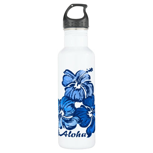 Watercolor Hibiscus Tropical Water Bottle (Front)