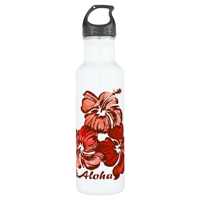Watercolor Hibiscus Tropical Water Bottle (Front)