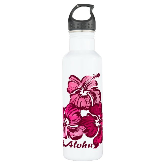 Watercolor Hibiscus Tropical Water Bottle (Front)