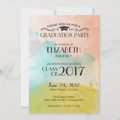 Watercolor High School Graduation Party Invitation