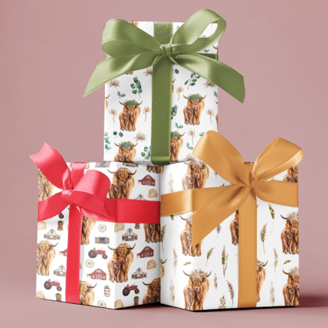 Watercolor Highland Cow and Calf  Wrapping Paper Sheets (Creator Uploaded)