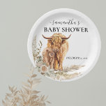 Watercolor Highland Cow Calf Baby Boho Pampas  Paper Plates<br><div class="desc">This design may be personalized in the area provided by changing the photo and/or text. Or it can be customized by clicking Personalize this Template and then choosing the click to customize further option and delete or change the color of the background, add text, change the text color or style,...</div>