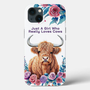 Watercolor Highland Cow Flowers Add Text Or Name iPhone 13 Case