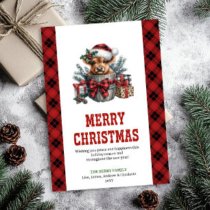 Watercolor highland cow holiday greeting card