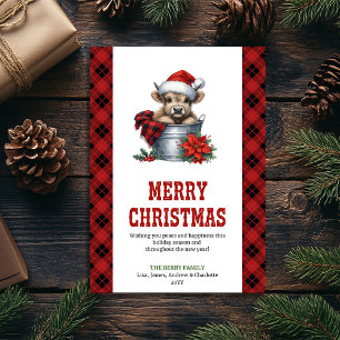 Watercolor highland cow holiday greeting card