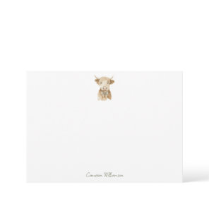 Watercolor Highland Cow Personalized Stationery Note Card