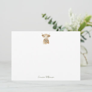 Watercolor Highland Cow Personalized Stationery Note Card