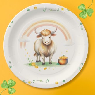 Watercolor Highland Cow Rainbow St Patricks Day