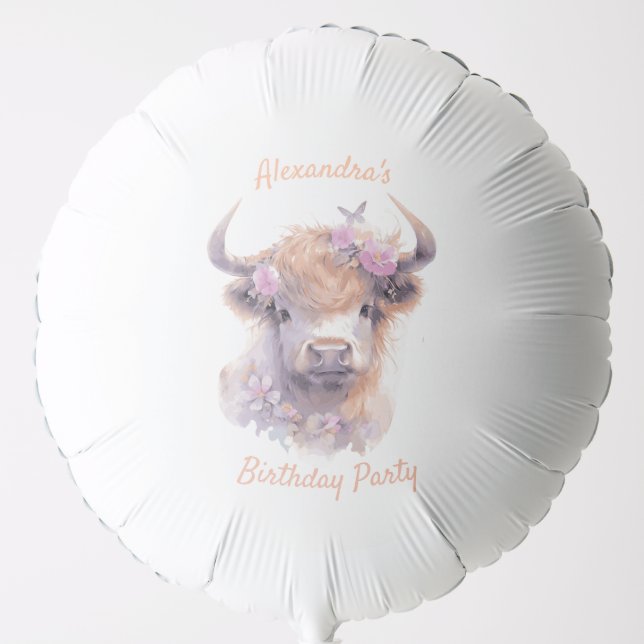 Watercolor Highland Cow Shower/Birthday Ballon Balloon (Front)