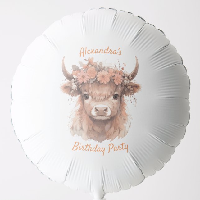 Watercolor Highland Cow  Shower/Birthday Balloon (Front)