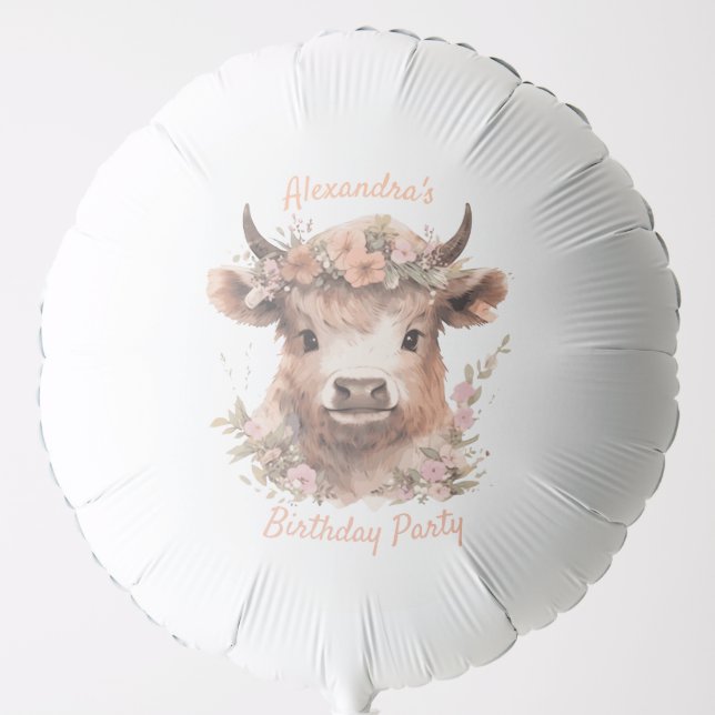 Watercolor Highland Cow Shower/Birthday Balloon (Front)