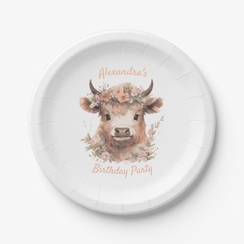 Watercolor Highland Cow ShowerBirthday Plate