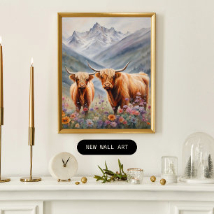 Watercolor Highland cows  Poster