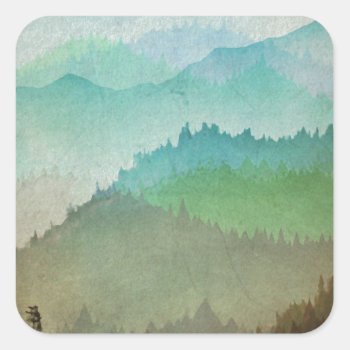 Watercolor Hills Square Sticker by AmandaRoyale at Zazzle