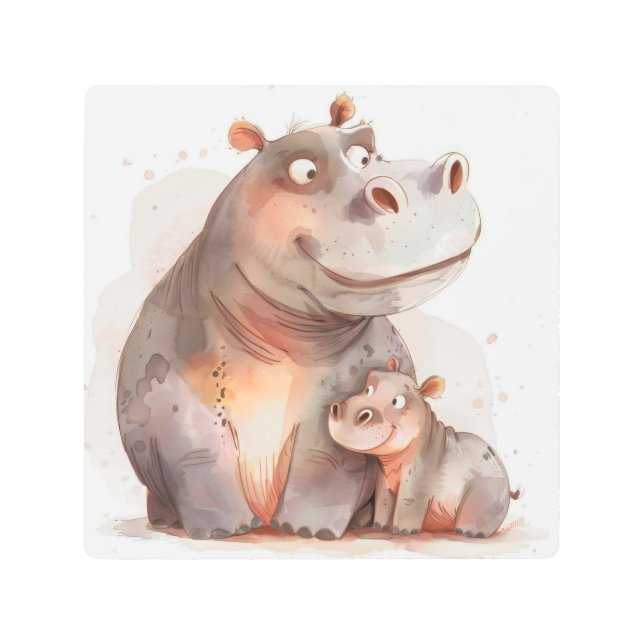 Watercolor Hippo Art (Front)