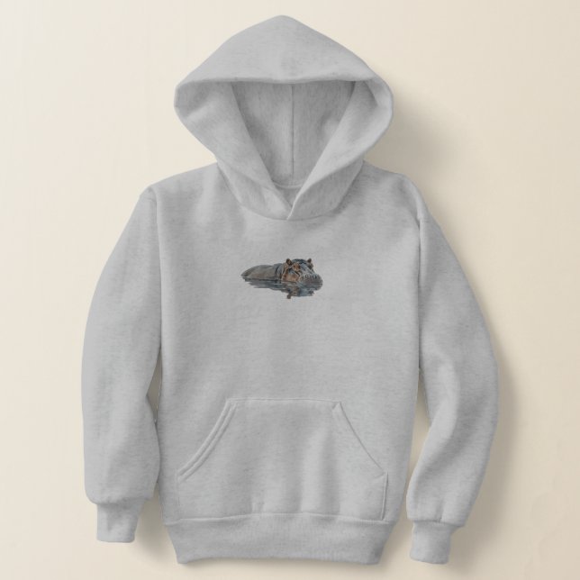 Watercolor Hippo in Water Illustration Hoodie (Laydown)