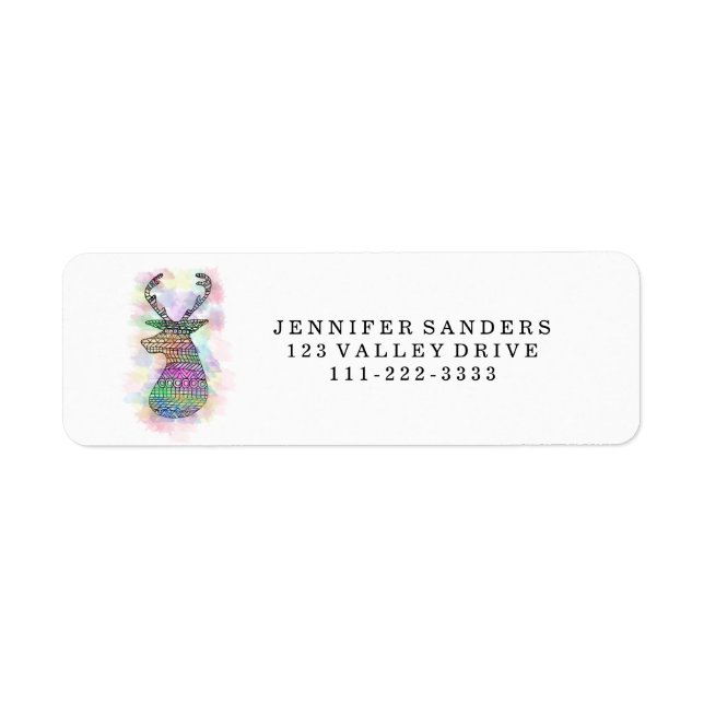WATERCOLOR HIPSTER TRIBAL DEER PRINT LABEL (Front)