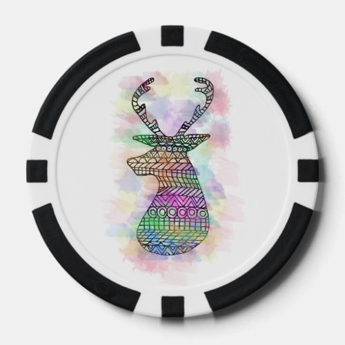 WATERCOLOR HIPSTER TRIBAL DEER PRINT POKER CHIPS