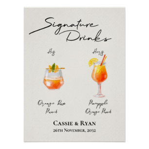 Watercolor His Hers Signature Drinks Wedding Sign