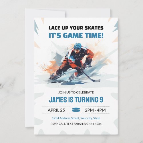 Watercolor Hockey Birthday Invitation