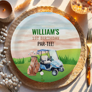 Watercolor Hole in One Golf 1st Birthday Paper Plates