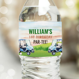 Watercolor Hole in One Golf 1st Birthday Water Bottle Label