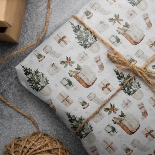 Watercolor Holiday Boho Neutral Christmas   Wrapping Paper