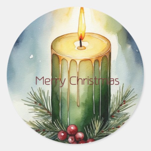Watercolor Holiday Candle Festive Illustration  Classic Round Sticker