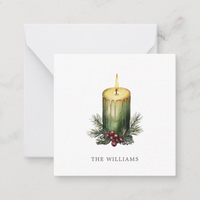 Watercolor Holiday Candle Festive Illustration  Note Card (Front)