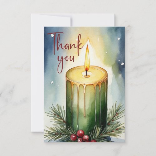 Watercolor Holiday Candle Festive Illustration  Thank You Card