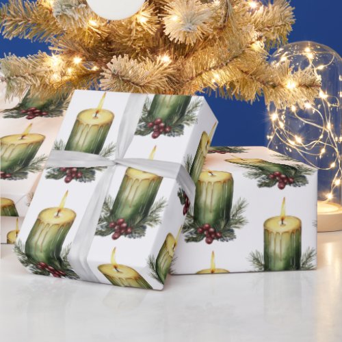 Watercolor Holiday Candle Festive Illustration  Wrapping Paper