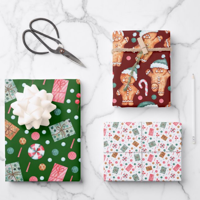 watercolor holiday colorful wrapping paper sheets (Front)