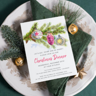 Watercolor Holiday Decorations Christmas Dinner Invitation