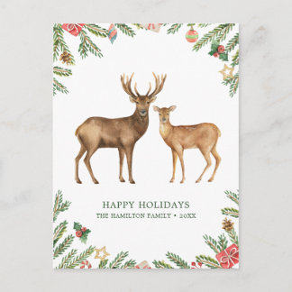 Watercolor Holiday Deer Postcard
