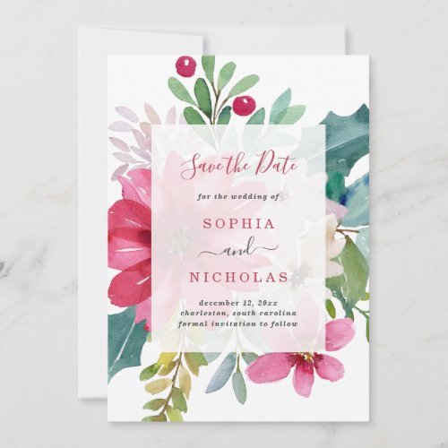 Watercolor Holiday Floral  Christmas Wedding Save The Date