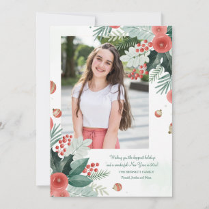 Watercolor Holiday Floral Photo Card