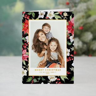 Watercolor Holiday Florals Black Merry Christmas