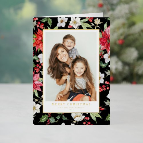 Watercolor Holiday Florals Black Merry Christmas