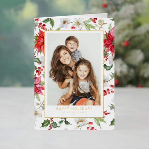 Watercolor Holiday Florals White Happy Holidays