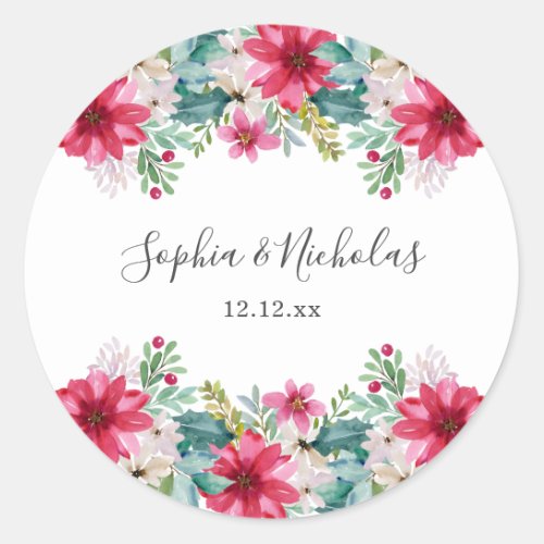 Watercolor Holiday Flowers  Wedding Classic Round Sticker