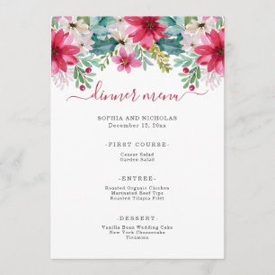 Watercolor Holiday Flowers Wedding Menu