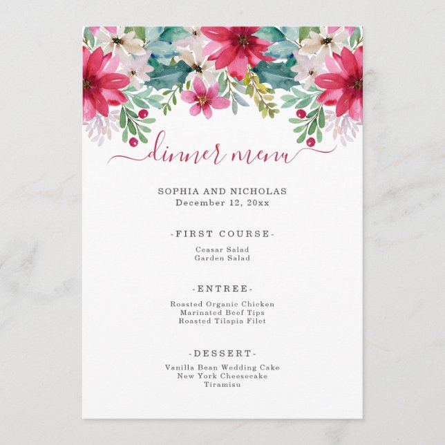 Watercolor Holiday Flowers | Wedding Menu (Front)