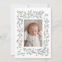 watercolor holiday foliage baby greeting card